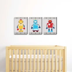 Big Dot Of Happiness Gear Up Robots - Nursery Wall Art And Kids Room Decor - 7.5 X 10 Inches - Set Of 3 Prints