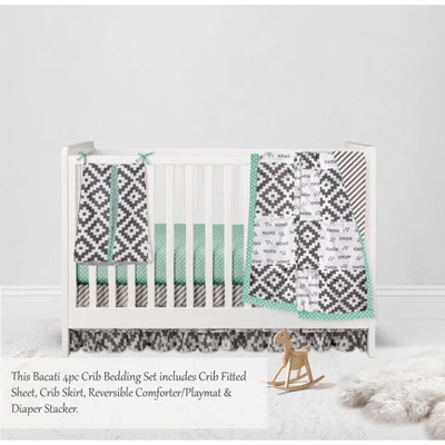 Bacati - Love Aztec Design/Print Gray Mint 4 Pc Crib Bedding Set With Diaper Caddy 2 Bacati - Love Aztec Design/Print Gray Mint 4 Pc Crib Bedding Set With Diaper Caddy - Image 2