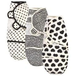 Touched By Nature Baby Organic Cotton Swaddle Wraps, Black Heart 3-Pack, 0-3 Months