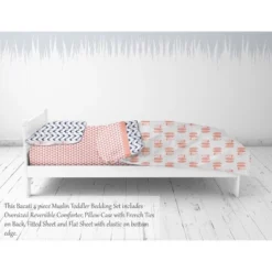 Bacati - Olivia Coral/Navy Buck/Feathers/Triangles Muslin 4 Pc Toddler Bedding Set -Graco Shop GUEST 046c7502 1f80 4ca1 9431 c4ddd2a07218