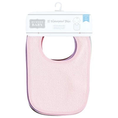 Hudson Baby Infant Girl Drooler Bib With Waterproof Lining, Pink Yellow, One Size 1 Hudson Baby Infant Girl Drooler Bib With Waterproof Lining, Pink Yellow, One Size