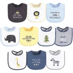 Hudson Baby Infant Boy Cotton Terry Drooler Bibs With Fiber Filling 10pk, Safari, One Size