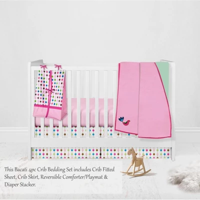 Bacati - Botanical Floral Birds Pink Multicolor 4 Pc Crib Bedding Set With Diaper Caddy 7 Bacati - Botanical Floral Birds Pink Multicolor 4 Pc Crib Bedding Set With Diaper Caddy - Image 7
