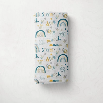 Little Dino Boys Teal/Yellow 2 Pack Muslin Swaddling Blankets 3 Little Dino Boys Teal/Yellow 2 Pack Muslin Swaddling Blankets - Image 3