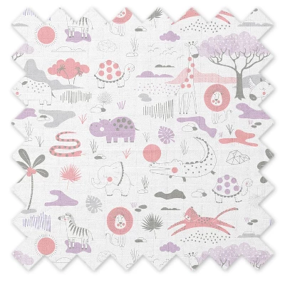 Bacati - Jungle Safari Print Lilac/Coral 100 Percent Cotton Muslin Universal Baby US Standard Crib Or Toddler Bed Fitted Sheet 4 Bacati - Jungle Safari Print Lilac/Coral 100 Percent Cotton Muslin Universal Baby US Standard Crib Or Toddler Bed Fitted Sheet - Image 4