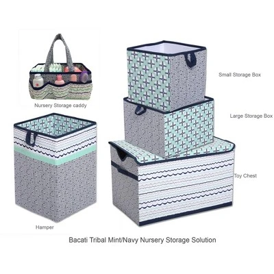 Bacati - Noah Mint/Navy Collapsible Laundry Hamper 4 Bacati - Noah Mint/Navy Collapsible Laundry Hamper - Image 4