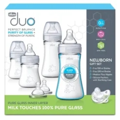 Chicco Duo Newborn Hybrid Baby Bottle Starter Gift Set With Invinci-Glass Inside/Plastic Outside - Neutral - 8pc