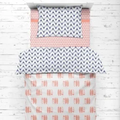 Bacati - Olivia Coral/Navy Buck/Feathers/Triangles Muslin 4 Pc Toddler Bedding Set -Graco Shop GUEST 100193c1 4916 4a9a 85db 04ca58479752