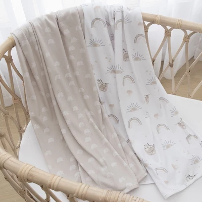 Living Textiles|2PK Jersey Swaddle - Rainbow Sloth 2 Living Textiles|2PK Jersey Swaddle - Rainbow Sloth - Image 2