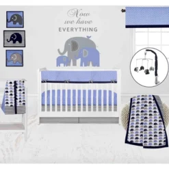 Bacati - Elephants Blue/Navy/Gray 10 Pc Crib Bedding Set With Long Rail Guard Cover -Graco Shop GUEST 142001e5 3693 4ca0 9bdf a19df0b2882e