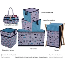 Bacati - Woodlands Aqua/Navy/Gray Boys Collapsible Laundry Hamper -Graco Shop GUEST 14da58f5 2cea 4701 bb84 03118f421629