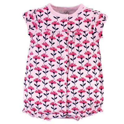 Touched By Nature Baby Girl Organic Cotton Rompers 3pk, Pink Botanical 2 Touched By Nature Baby Girl Organic Cotton Rompers 3pk, Pink Botanical - Image 2