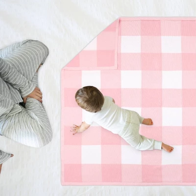 The Peanutshell Farmhouse Check Soft Baby Blanket, Pink 2 The Peanutshell Farmhouse Check Soft Baby Blanket, Pink - Image 2