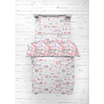 Bacati - Jungle Safari Girls Lilac/Coral Muslin 5 Pc Toddler Bedding Set With Dec Pillow 6 Bacati - Jungle Safari Girls Lilac/Coral Muslin 5 Pc Toddler Bedding Set With Dec Pillow - Image 6