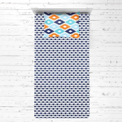 Bacati - Liam Aqua Orange Navy 3 Pc Toddler Bedding Sheet Set 2 Bacati - Liam Aqua Orange Navy 3 Pc Toddler Bedding Sheet Set - Image 2