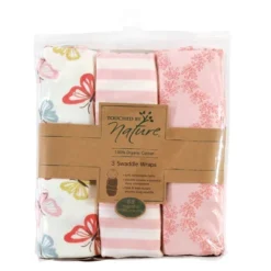 Touched By Nature Baby Girl Organic Cotton Swaddle Wraps, Butterflies, 0-3 Months