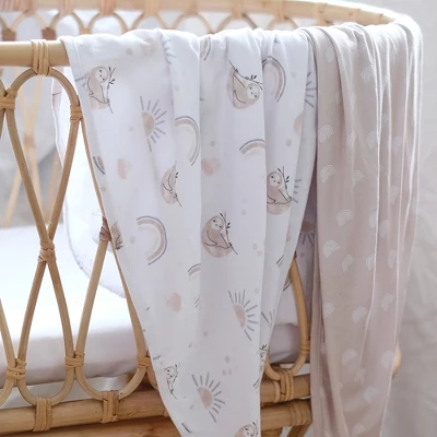 Living Textiles|2PK Jersey Swaddle - Rainbow Sloth 1 Living Textiles|2PK Jersey Swaddle - Rainbow Sloth