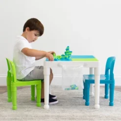 3pc Kids' 2 In 1 Square Activity Table With Chairs And 100pc Building Blocks White/Green/Blue - Humble Crew 12 3pc Kids' 2 In 1 Square Activity Table With Chairs And 100pc Building Blocks White/Green/Blue - Humble Crew -Graco Shop GUEST 2d6c55bb 10cd 4c13 8daf fe81bd5b7697