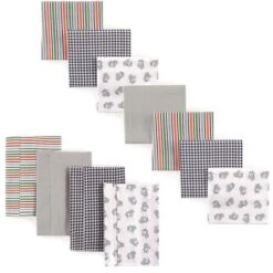 Luvable Friends Infant Boy Cotton Flannel Burp Cloths And Receiving Blankets, 11-Piece, Dog, One Size