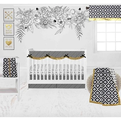 Bacati - Love Aztec Print Black Gold 10 Pc Crib Bedding Set With Long Rail Guard Cover 3 Bacati - Love Aztec Print Black Gold 10 Pc Crib Bedding Set With Long Rail Guard Cover - Image 3