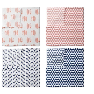Bacati - Olivia Coral/Navy Muslin Buck/Feathers/Triangles Swaddling Blankets Set Of 4 1 Bacati - Olivia Coral/Navy Muslin Buck/Feathers/Triangles Swaddling Blankets Set Of 4