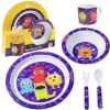 Laptop Lunches 5 Pc Mealtime Feeding Set For Kids And Toddlers - Monster - Includes Plate, Bowl, Cup, Fork And Spoon Utensil Flatware