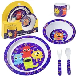 Laptop Lunches 5 Pc Mealtime Feeding Set For Kids And Toddlers - Monster - Includes Plate, Bowl, Cup, Fork And Spoon Utensil Flatware