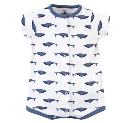 Touched By Nature Baby Boy Organic Cotton Rompers 3pk, Blue Whale 3 Touched By Nature Baby Boy Organic Cotton Rompers 3pk, Blue Whale - Image 3