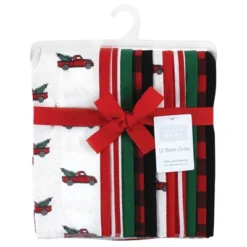 Hudson Baby Infant Boy Cotton Flannel Burp Cloths Bundle, Christmas Tree Truck, One Size
