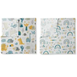Little Dino Boys Teal/Yellow 2 Pack Muslin Swaddling Blankets