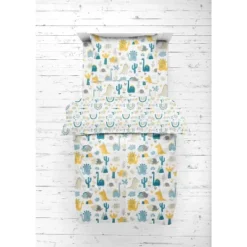 Bacati - Little Dino Boys Teal/Yellow Muslin 5 Pc Toddler Bedding Set With Dec Pillow -Graco Shop GUEST 36ca9590 dd04 48c7 8b34 f2f5ecfc91d9