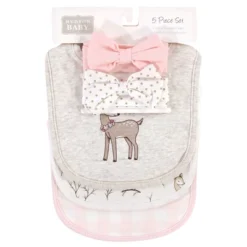 Hudson Baby Infant Girl Cotton Bib And Headband Set 5pk, Enchanted Forest, One Size