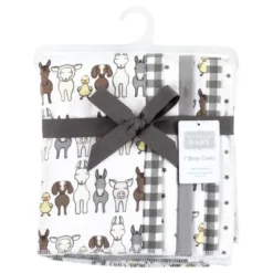 Hudson Baby Cotton Flannel Burp Cloths, Farm Friends Grey 7-Pack, One Size