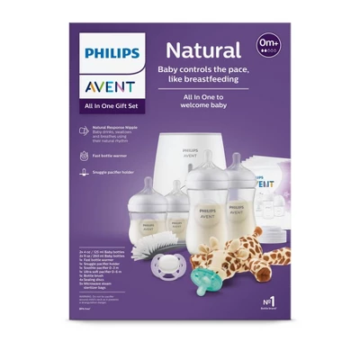 Philips Avent Natural With Natural Response Nipple, All-in-One Gift Set With Snuggle Giraffe - 18pc 1 Philips Avent Natural With Natural Response Nipple, All-in-One Gift Set With Snuggle Giraffe - 18pc