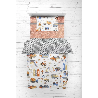 Bacati - Construction Yellow Orange Blue Gray 4 Pc Toddler Bedding Set 4 Bacati - Construction Yellow Orange Blue Gray 4 Pc Toddler Bedding Set - Image 4