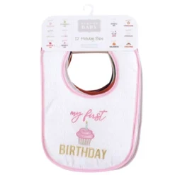 Hudson Baby Infant Girl Cotton Terry Drooler Bibs With Fiber Filling, Girl Holiday, One Size