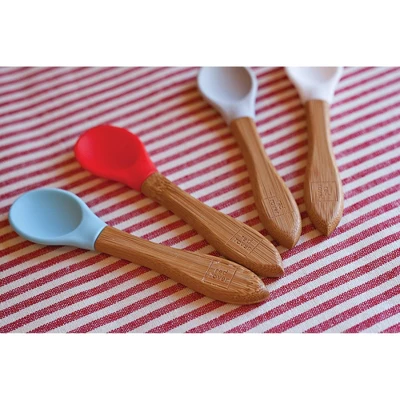 4pk Bamboo And Silicone Kid Spoons - Red Rover 3 4pk Bamboo And Silicone Kid Spoons - Red Rover - Image 3
