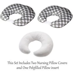 Bacati - 3 Pc Ikat Zigzag Gray Dots Muslin Hugster Feeding & Infant Support Nursing Pillow Nursing Pillow With Insert
