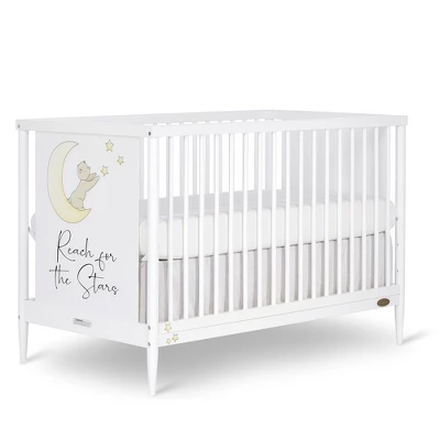 Dream On Me Moon Bear Reaching For The Stars 4 In 1 Modern Island Convertible Crib With Rounded Spindles Mural On One End Panel, White Finish 1 Dream On Me Moon Bear Reaching For The Stars 4 In 1 Modern Island Convertible Crib With Rounded Spindles Mural On One End Panel, White Finish