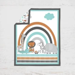 Bacati - Jungle Safari Aqua Orange Gray 10 Pc Crib Bedding Set With Long Rail Guard Cover -Graco Shop GUEST 43f87929 956a 4cd5 b2bc ce8a017ea65b