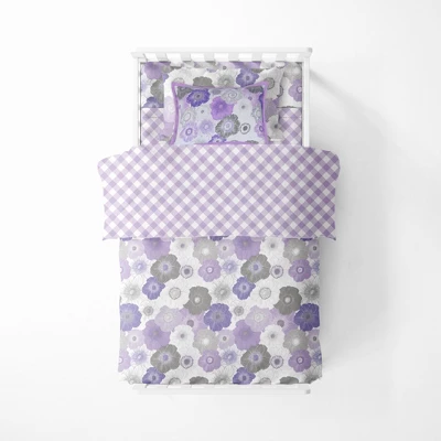 Bacati - Watercolor Floral Purple Gray 5 Pc Girls Toddler Bedding Set 3 Bacati - Watercolor Floral Purple Gray 5 Pc Girls Toddler Bedding Set - Image 3