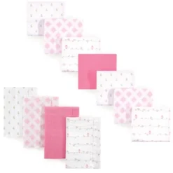 Luvable Friends Infant Girl Cotton Flannel Burp Cloths And Receiving Blankets, 11-Piece, Bird, One Size