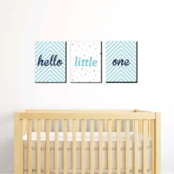Big Dot Of Happiness Hello Little One - Blue And Silver - Baby Boy Nursery Wall Art & Kids Room Decor - Gift Ideas - 7.5 X 10 Inches - Set Of 3 Prints