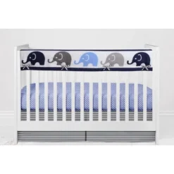 Bacati - Elephants Blue/Navy/Gray 10 Pc Crib Bedding Set With Long Rail Guard Cover -Graco Shop GUEST 48d06168 9157 420f 8ccb 8192a35199d2