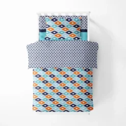 Bacati - Aztec Print Liam Aqua Orange Navy 4 Pc Toddler Bedding Set -Graco Shop GUEST 49884a2a b2f6 4144 b511 b7e30bcfa97e