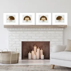 Big Dot Of Happiness Forest Hedgehogs - Unframed Woodland Nursery And Kids Room Linen Paper Wall Art - Set Of 4 - Artisms - 8 X 10 Inches