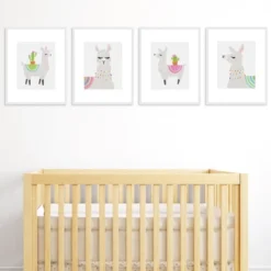 Big Dot Of Happiness Whole Llama Fun - Unframed Llama Fiesta Nursery And Kids Room Linen Paper Wall Art - Set Of 4 - Artisms - 8 X 10 Inches