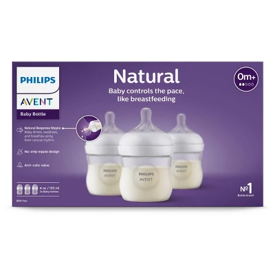 Philips Avent 3pk Natural Baby Bottle With Natural Response Nipple - Clear - 4oz 1 Philips Avent 3pk Natural Baby Bottle With Natural Response Nipple - Clear - 4oz