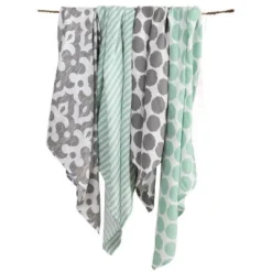 Bacati - Ikat Mint/Gray Dots/Stripes Swaddling Muslin Blankets Set Of 4 6 Bacati - Ikat Mint/Gray Dots/Stripes Swaddling Muslin Blankets Set Of 4 -Graco Shop GUEST 4f0ba4f6 47e5 4062 8a53 d20066ea2f19