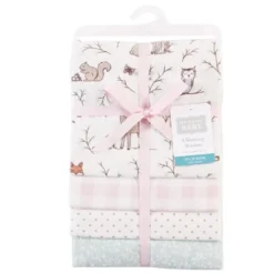 Hudson Baby Infant Girl Cotton Flannel Receiving Blankets, Enchanted Forest, One Size